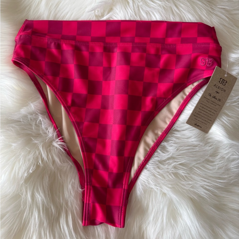 Albion Fit Almost Cheeky Swim Bottom in Magenta check